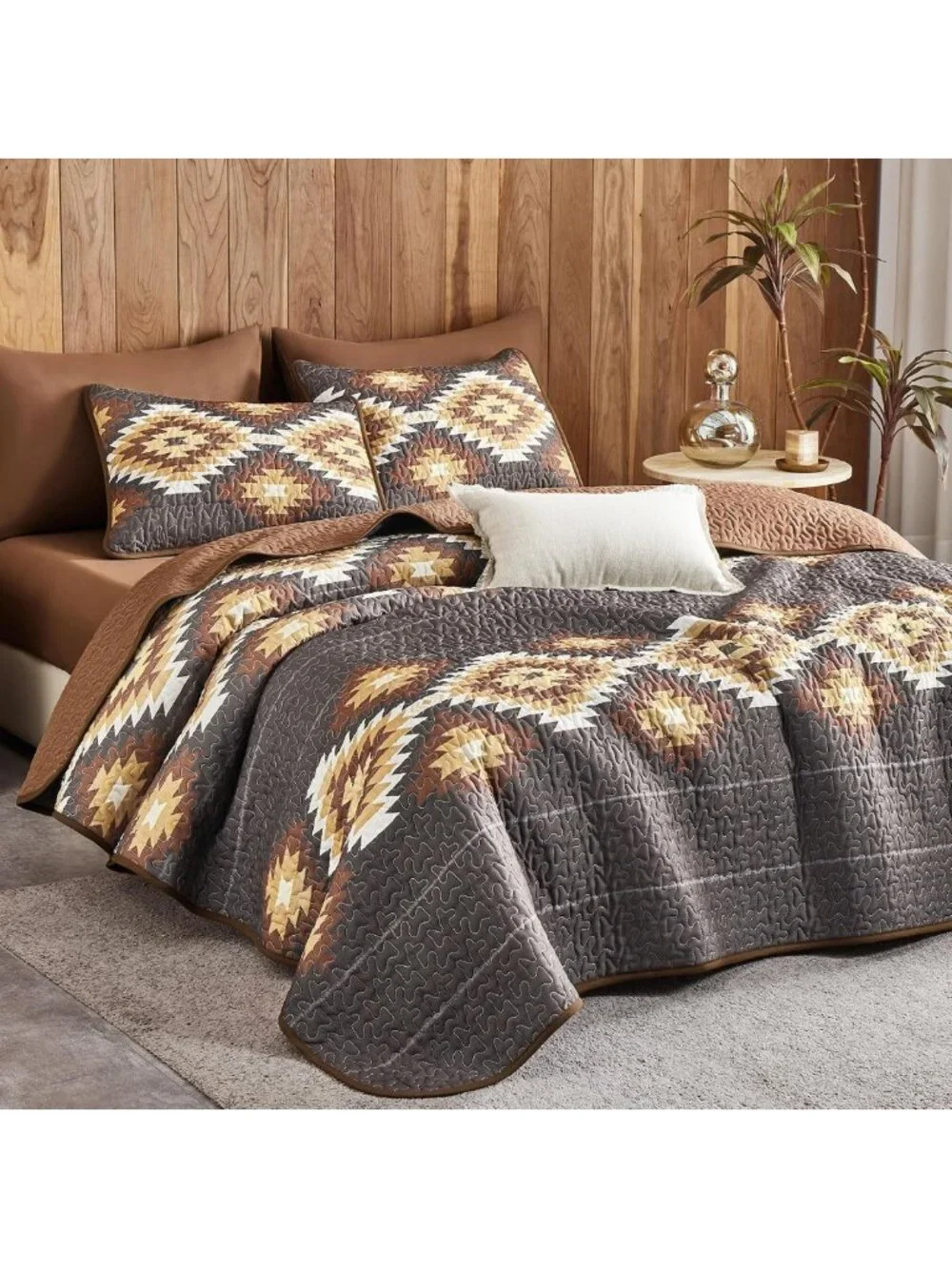 Southwestern Aztec Quilt Set - Reversible Lightweight Bedspread, Rustic